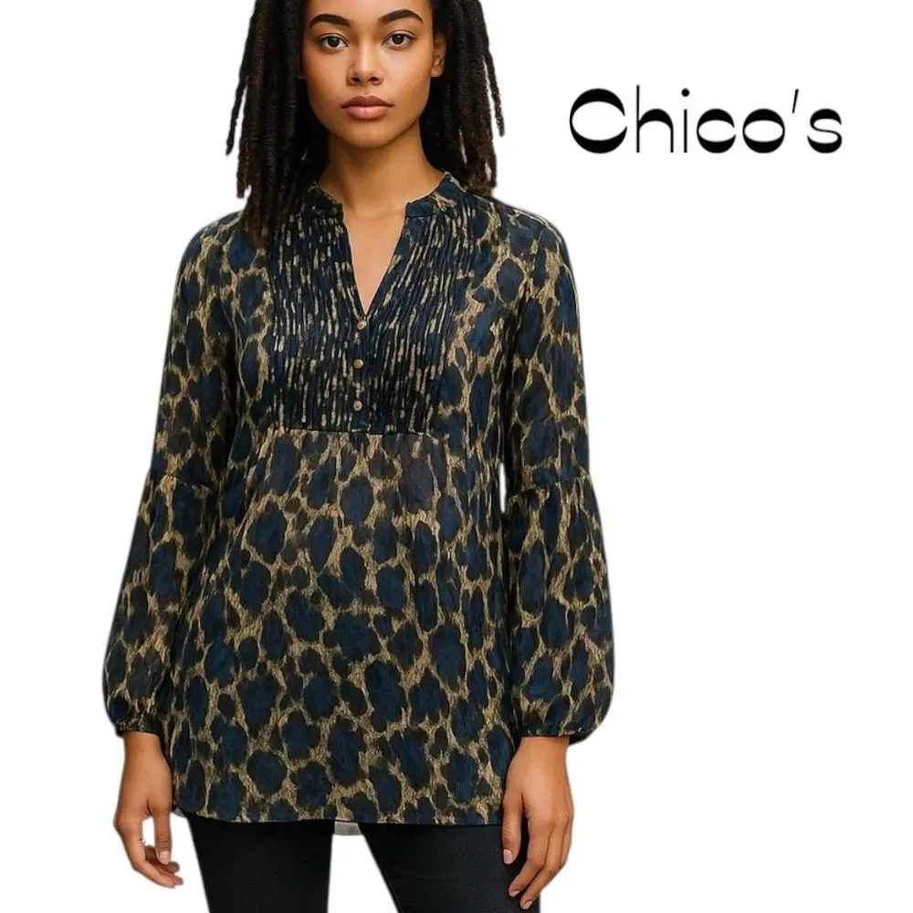 Chico's Navy Black Sheer Top Size 8 Coastal Grandma